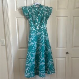 Mulla Teal size Small midi Dress with Flutter Cap Sleeves
